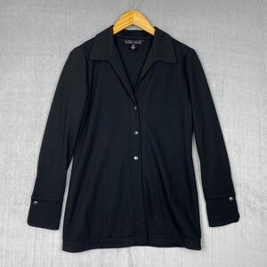 Vtg Linda Allard Ellen Tracy Shacket Womens 4P Black Wool Snap Front USA Made